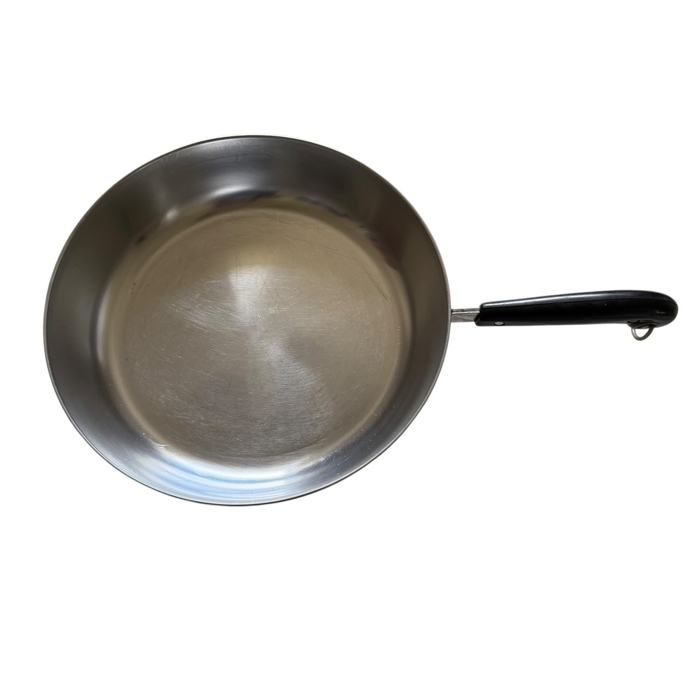 Revere Ware Skillet 12" 1801 Copper Clad Vtg Pre-1968 Stainless Double Ring